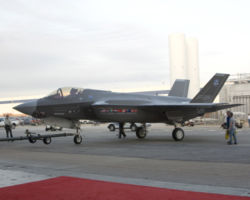 The F-35A being towed to its inauguration ceremony on 7 July 2006
