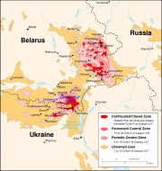Map of radiation levels in 1996 around Chernobyl.