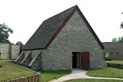 The fort's powder magazine, here restored, is thought to be the oldest standing building in Illinois.