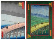 left : Hiroshige, "Great Bridge, Sudden Shower at Atake" right : Van Gogh, "The Bridge in the Rain"