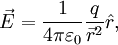 \vec{E} = \frac{1}{4 \pi \varepsilon_{0}} \frac{q}{\vec{r}^2}\hat{r},