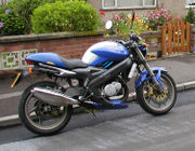 An Italian 125 cc Cagiva Planet. A "standard" or "naked" motorbike