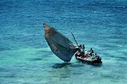 A fishing boat uses a traditional propulsion system in Mozambique