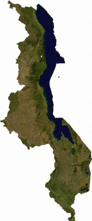 Satellite image of Malawi, generated from raster graphics data supplied by The Map Library
