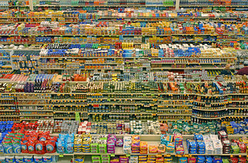 Packaged food aisles of supermarket in Portland, Oregon