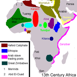 13th century Africa - simplified map of the main states, kingdoms and empires