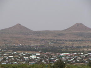 Hargeisa and much of the de-facto republic of Somaliland is desert or hilly terrain. Here the Naasa Hablood hills are shown.