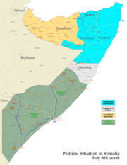 Political map of Somalia.