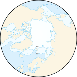 Change in extent of the arctic sea ice between March and September.
