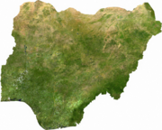 Satellite image of Nigeria, generated from raster graphics data supplied by The Map Library