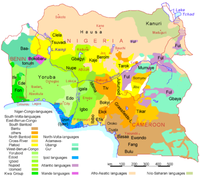 Linguistic map of Nigeria, Cameroon, and Benin