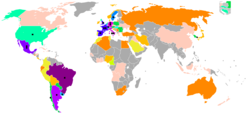 Map of countries' number of appearances