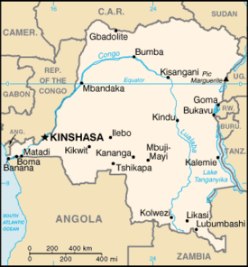The map of Democratic Republic of Congo from the CIA World Factbook