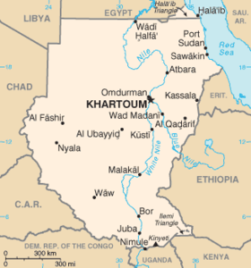 Map of Sudan showing Khartoum.