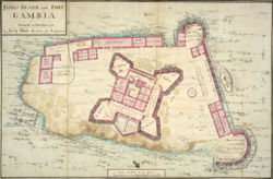 A map of James Island and Fort Gambia.