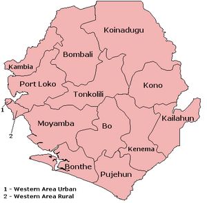 The 14 districts of Sierra Leone.