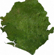 Satellite image of Sierra Leone, generated from raster graphics data supplied by The Map Library