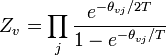Z_v = \prod_j \frac{e^{-\theta_{vj} / 2T}}{1 - e^{-\theta_{vj} / T}}