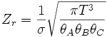 Z_r = \frac{1}{\sigma}\sqrt{\frac{{\pi}T^3}{\theta_A \theta_B \theta_C}}