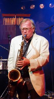 The jazz saxophonist Klaus Doldinger playing the tenor sax