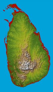 Topographical map of Sri Lanka.