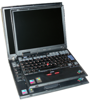 An ultraportable IBM X31 with 12" screen on an IBM T43 Thin & Light laptop with a 14" screen