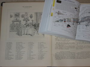 Picture dictionaries explain concepts from soup-tureen in the 1904 Engelska bild-glosor med textöfningar … to supersonic in the 1998 Visual Encyclopedia.