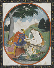An illustration of the family of Shiva, consisting of Shiva, Parvati, Ganesha and Skanda (Kartikeya)