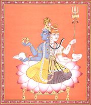 Vishnu (left half - blue) and Shiva (right half - white)