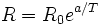 R= R_0 e^{a/T}\,