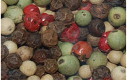 Black, green, pink, and white peppercorns