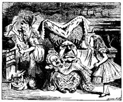 'There's certainly too much pepper in that soup!' Alice said to herself, as well as she could for sneezing. — Alice in Wonderland (1865). Chapter VI: Pig and Pepper. Note the cook's pepper mill.