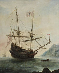 The Santa Maria at Anchor, painted ca. 1628 by Andries van Eertvelt, shows Christopher Columbus' famous carrack.