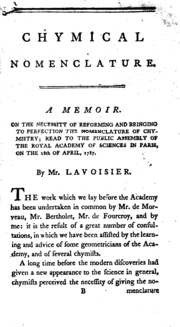 First page of Lavoisier's Chymical Nomenclature in English.