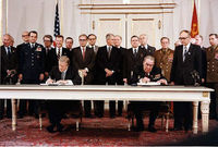 Carter and Brezhnev sign the SALT II treaty, 18 June 1979, in Vienna