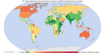 Per capita greenhouse gas emissions by country for the year 2000 including land-use change.