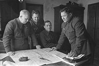 Khrushchev (left) at the military council of Stalingrad Front.