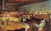 Cicero addresses the Roman Senate to denounce Catalina's conspiracy to overthrow the Republic, by Cesare Maccari
