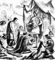 Romulus Augustus surrendering to the Hun in 476