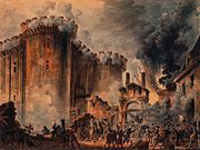 Pankhurst felt connected to the storming of the Bastille, depicted here in a 1789 painting by Jean-Pierre-Louis-Laurent Houel, since she believed her birthdate to be 14 July.