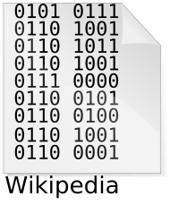 The ASCII codes for the word "Wikipedia" represented in binary, the numeral system most commonly used for encoding computer information.