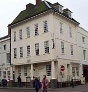 Samuel Johnson's birthplace, on the corner of Market Street and Breadmarket Street, Lichfield: Ashmole was born in the same street.