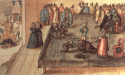 The execution of Mary Stuart drawn by a Dutch artist