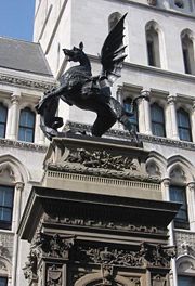 Dragon statue at Temple Bar monument, which marks the boundary between the City and Westminster.