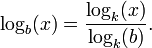  \log_b(x) = \frac{\log_k(x)}{\log_k(b)}. 