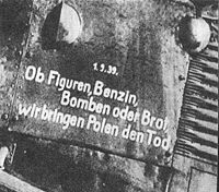 Motto painted on a German Ju-52 transport plane: "Whether figures, gasoline, bombs or bread, we bring Poland death."