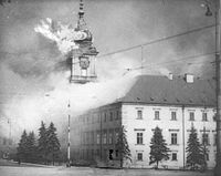 The Royal Castle in Warsaw - burning after German shellfire 17.09.1939