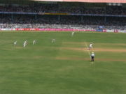 The Indian cricket team in action in the Wankhede Stadium