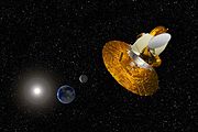 Artist's depiction of the WMAP satellite gathering data to help scientists understand the Big Bang.