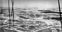 An aerial view of the Somme battlefield in July, taken from a British balloon near Bécourt